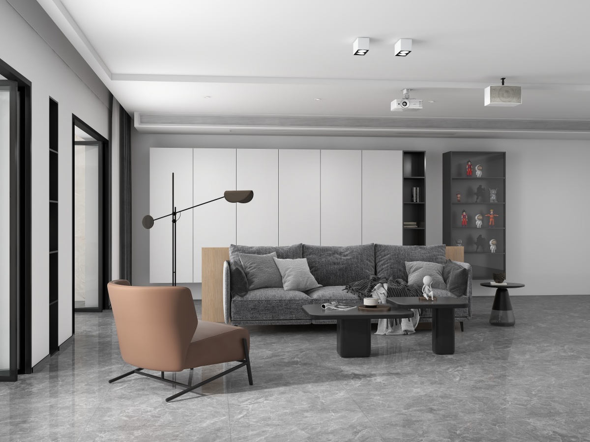 亮光 金刚通体大理石 GT8851泰坦灰 一石五面 自由连纹 亮光通体