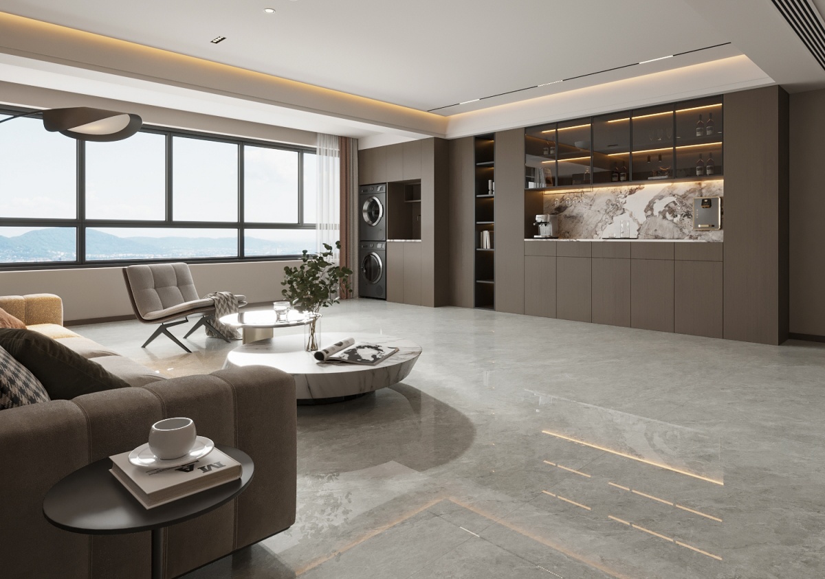 812H1221意大利星中灰(浅灰调色) 亮光 12mm通体厚岩板 一石五面 自然切面 超防滑