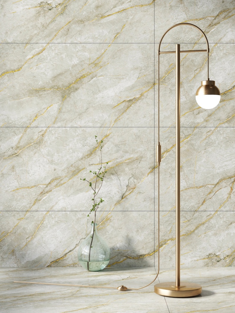 亮光 金砖王通体大理石 999K126001迪拿金 一石五面 自由连纹 钛金工艺 亮光通体