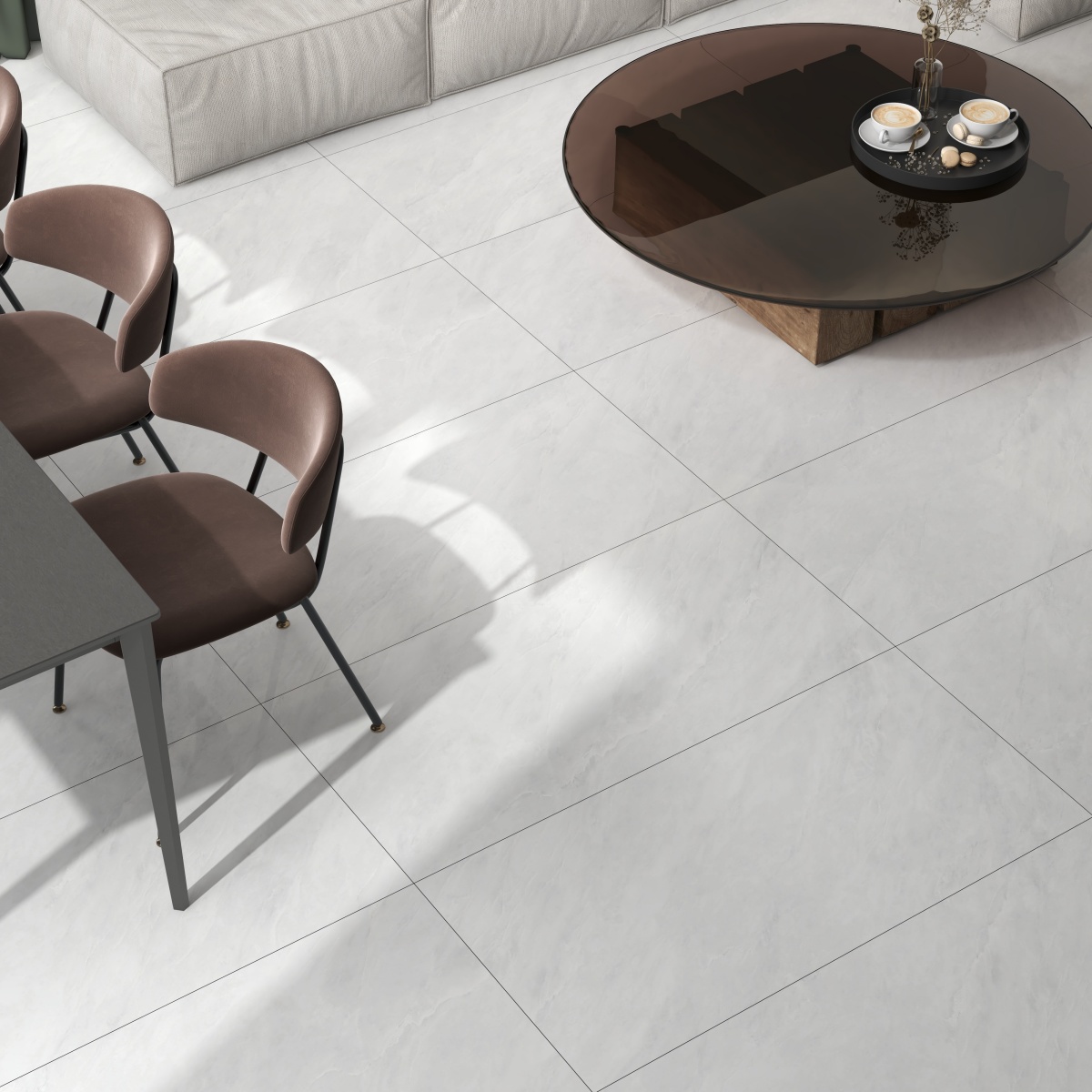 亮光 超晶通体大理石 LS612101云灰 一石五面 自由连纹 亮光通体