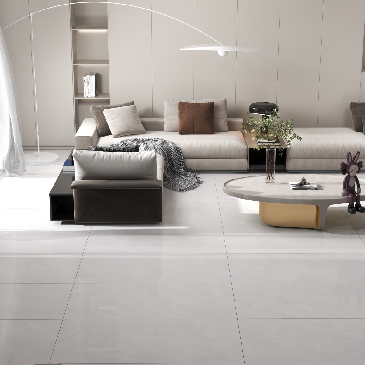 亮光 超晶通体大理石 LS612102茶灰 一石五面 自由连纹 亮光通体