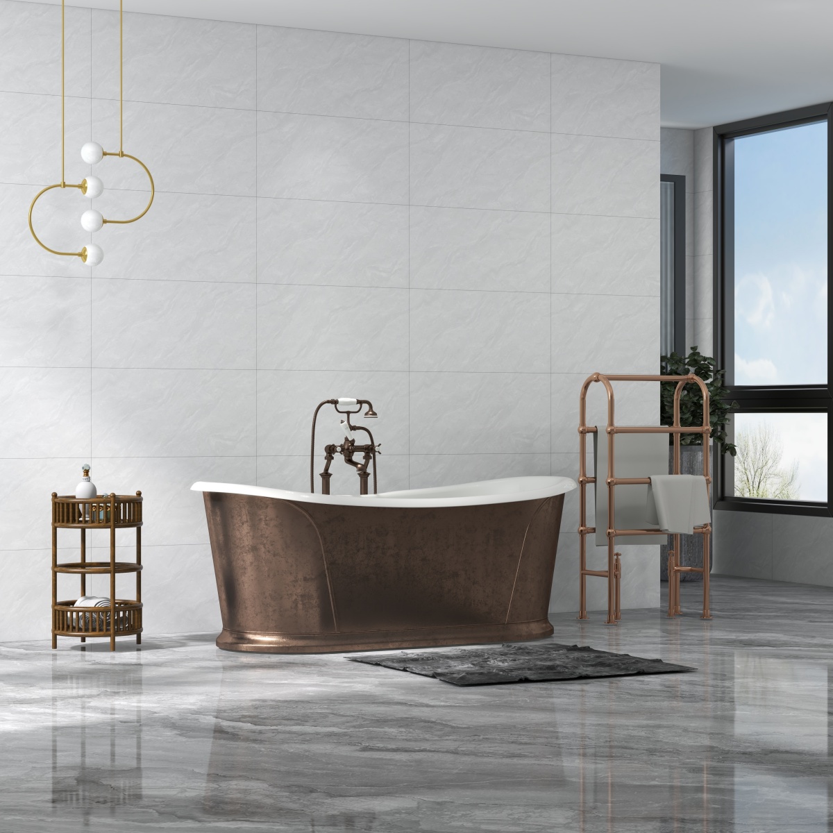 亮光 通体大理石 GT48606天境灰 一石五面 自由连纹 亮光通体中板