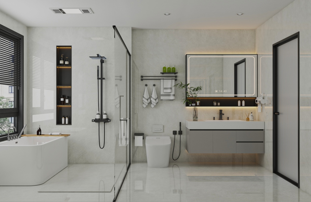 亮光 通体大理石 GTL481083卡普里灰 一石二面 自然切面 亮光通体中板